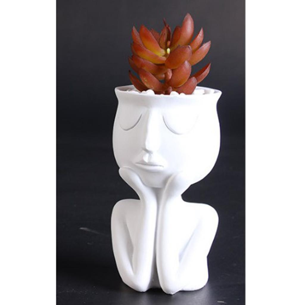 White Resin Human Portrait Sculpture Flower Pot Indoor Succulent Planter Vase