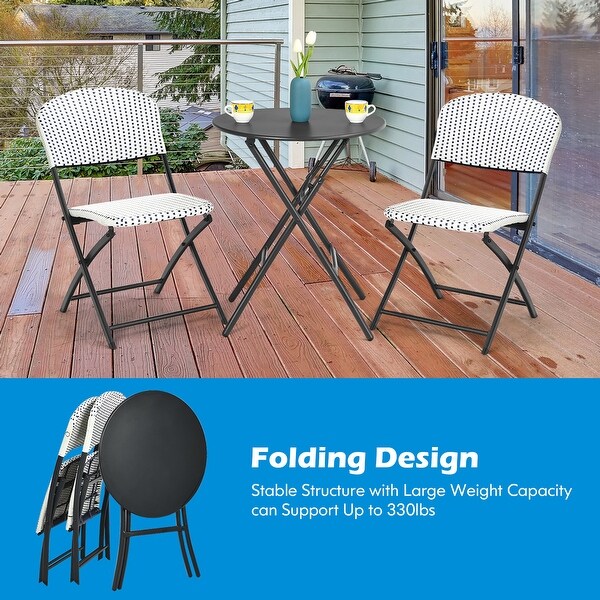 Costway 3PCS Patio Rattan Bistro Set Folding Table Chairs Garden Deck