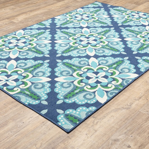 Marlowe Medallion Patio Rug Blue green