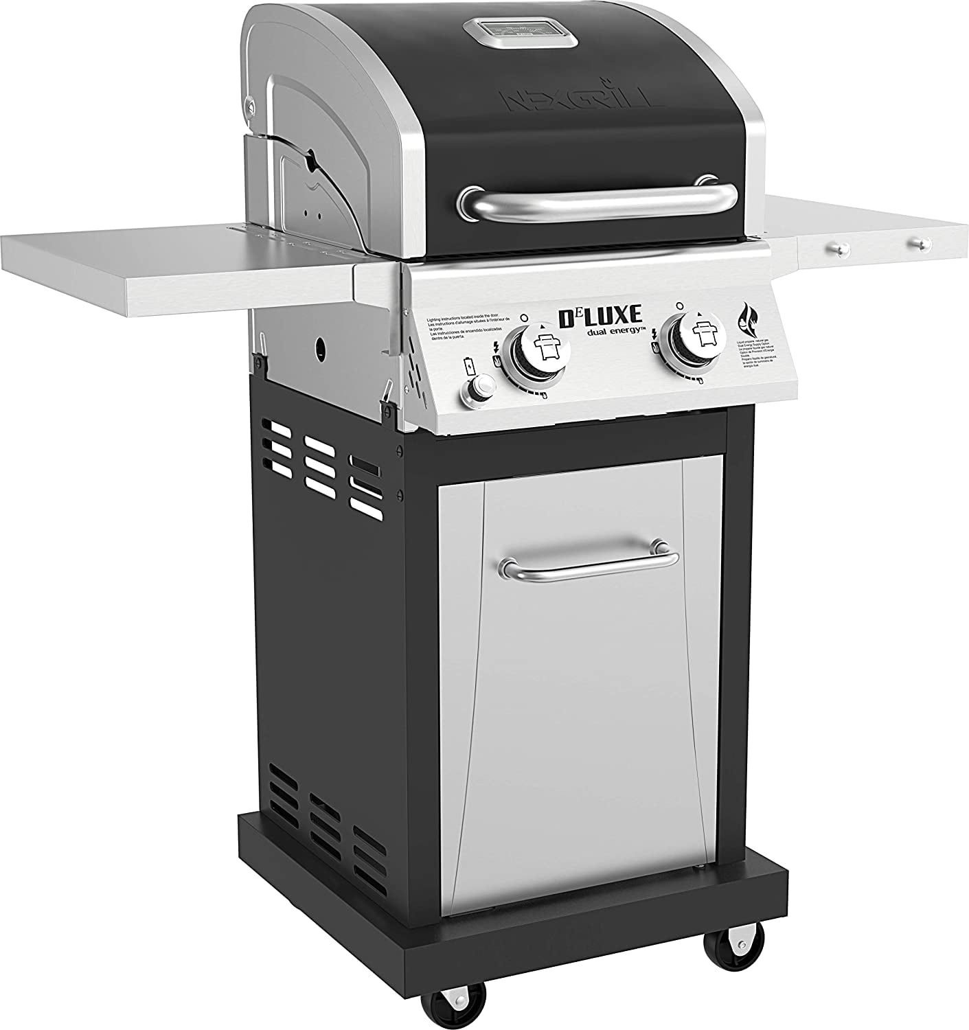 Nexgrill Deluxe 2 Burner Propane Gas Grill, for Outdoor Cooking, Patio, Garden Barbecue Grill with Two Foldable shelves, Silver and Black