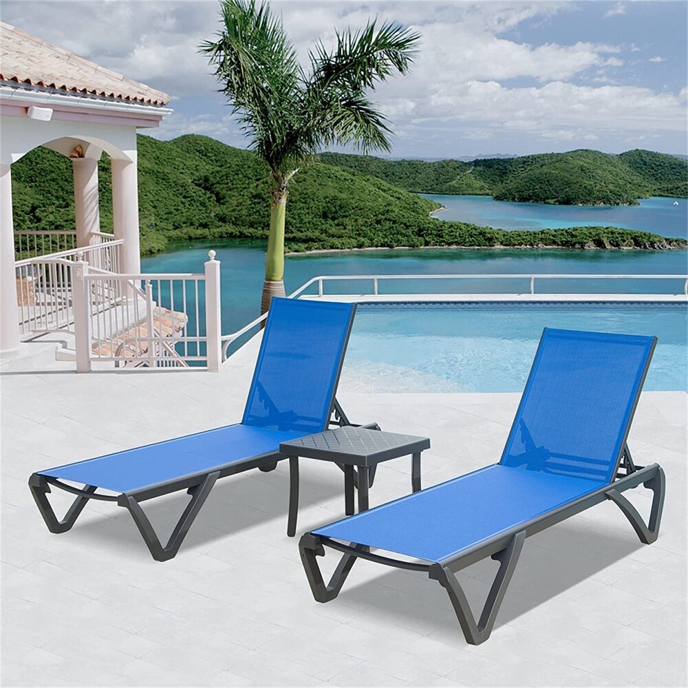 Outdoor Aluminum Sunbathing Chair w/ 5 Adjustable Position (Set of 3)