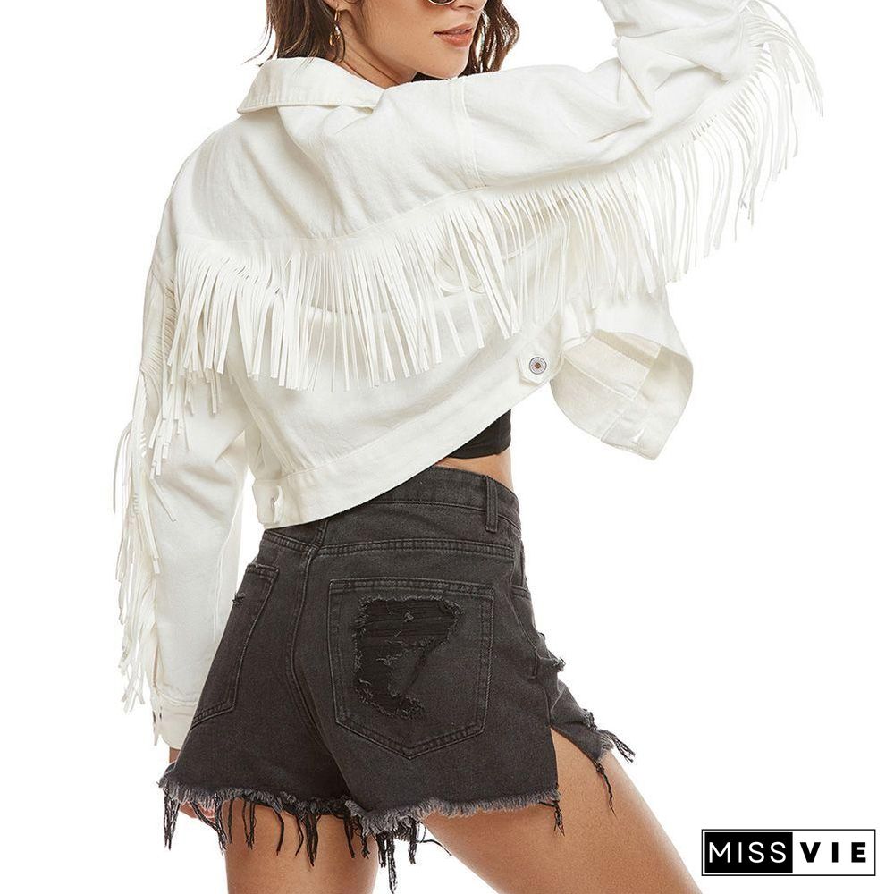 Festival Gypsy Western Fringe Denim Jacket With-Tassels