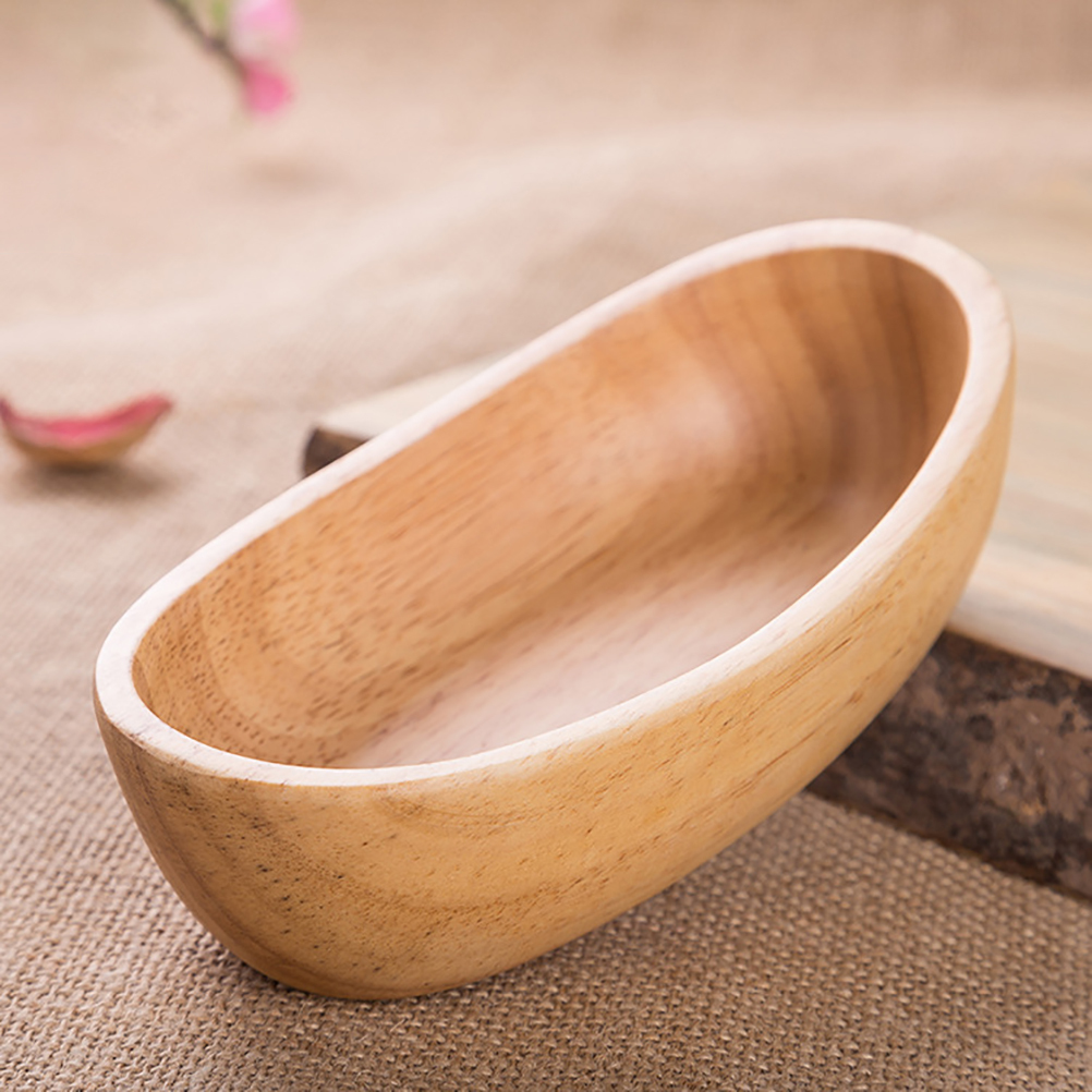 Abenow Boat Shaped Wood Deep Serving Bowl Dish Fruit Candy Snacks Container Wooden Salad Bowl