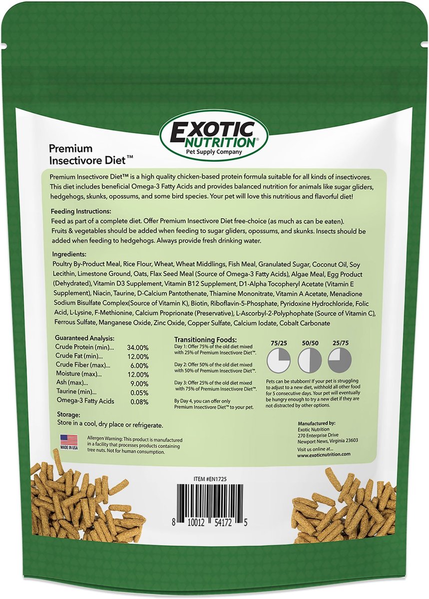 Exotic Nutrition Premium Insectivore Diet Small-Pet Food， 8-lb bag