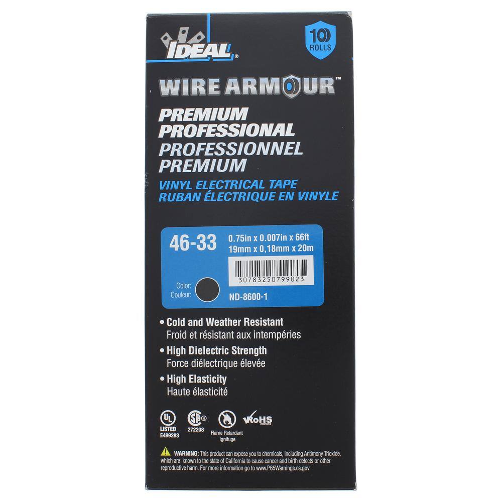 IDEAL Wire Armour 34 in. x 66 ft. x 0.007 in. 33 Premium Vinyl Tape Black (10-Pack) 46-33-10PK