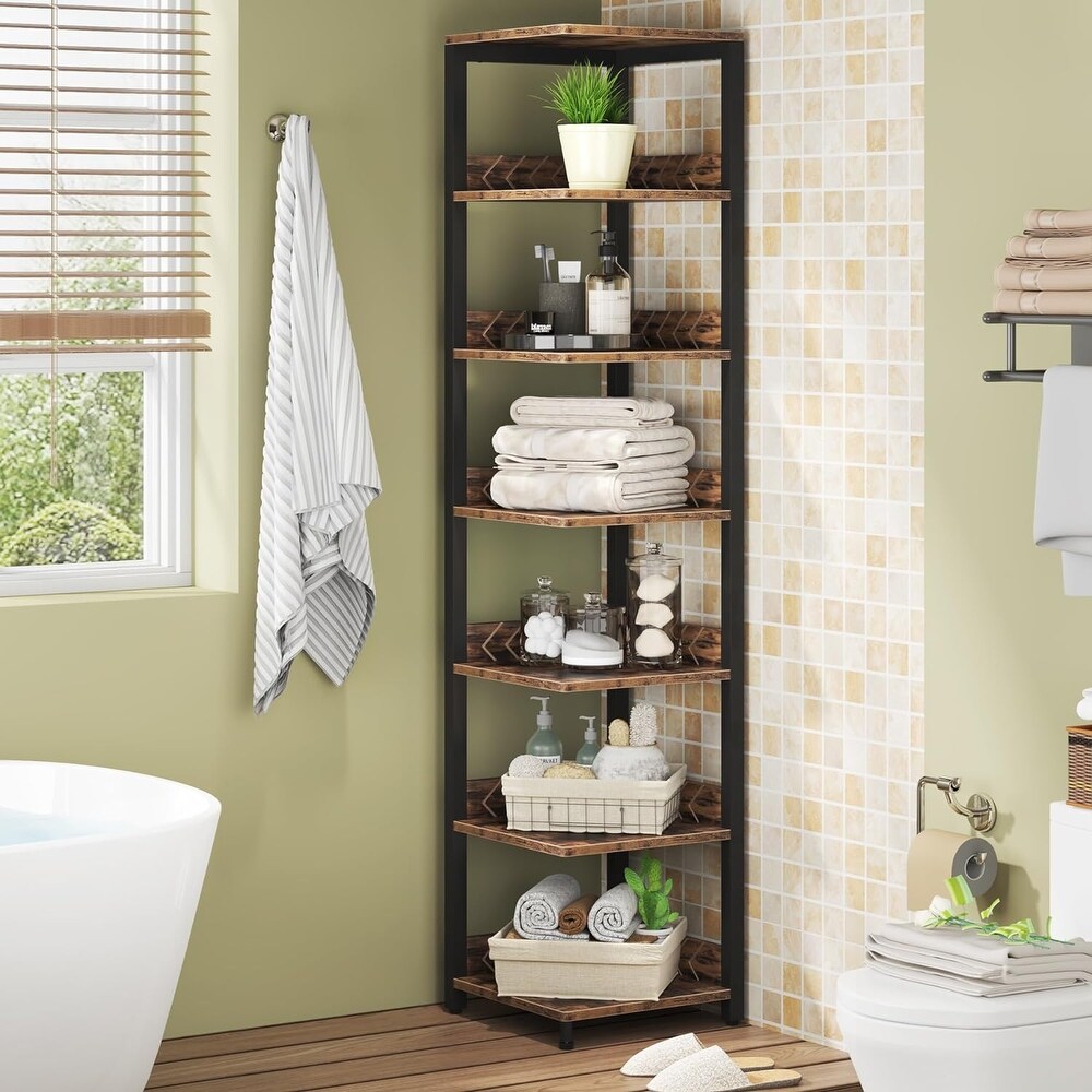 6 Tier Corner Shelf  76.7 Inch Tall Narrow Bookshelf Storage Rack