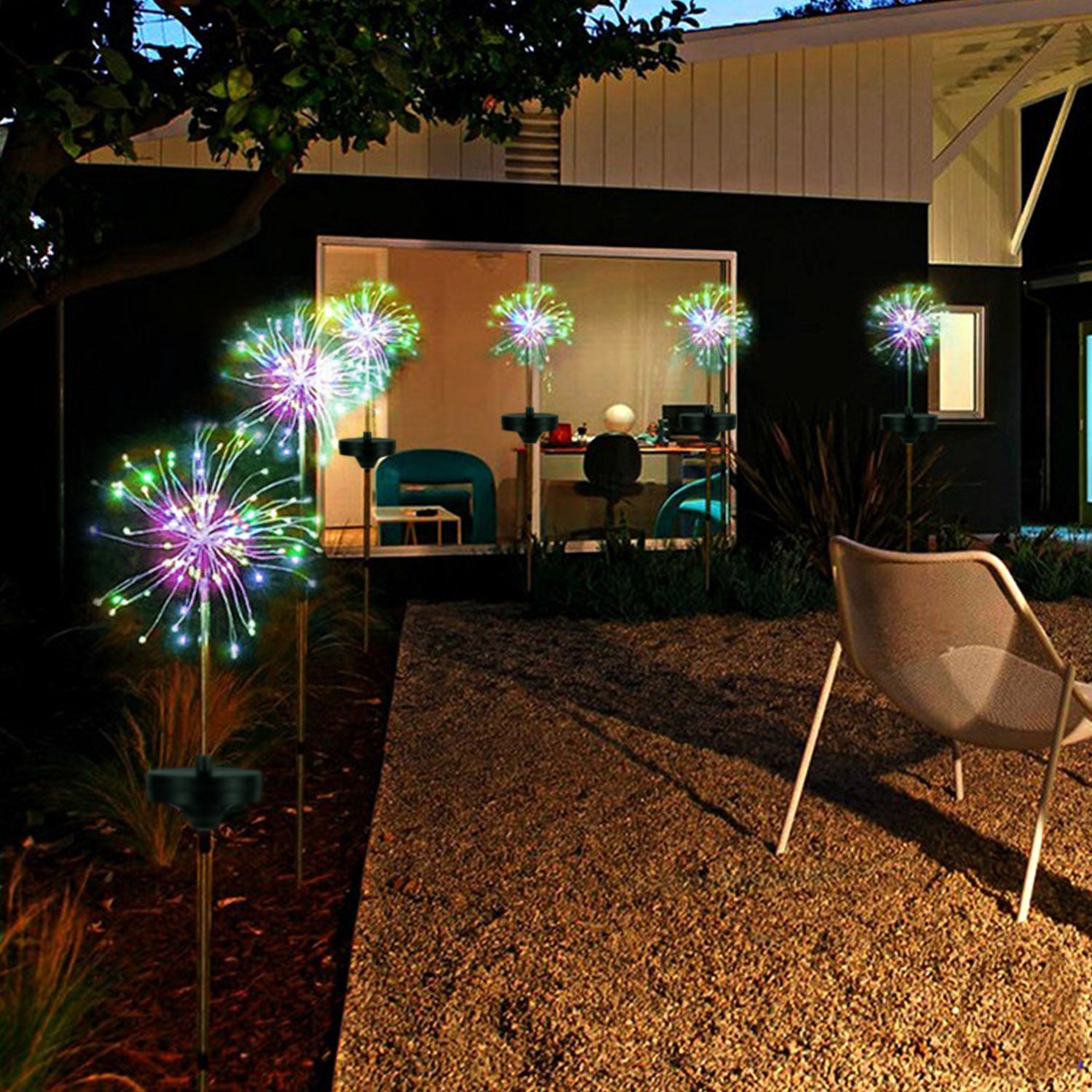 Solarek 2Pcs Solar Powered Starburst Lights 240 LEDs Firework Lamp Garden Path Decor Lights， Color