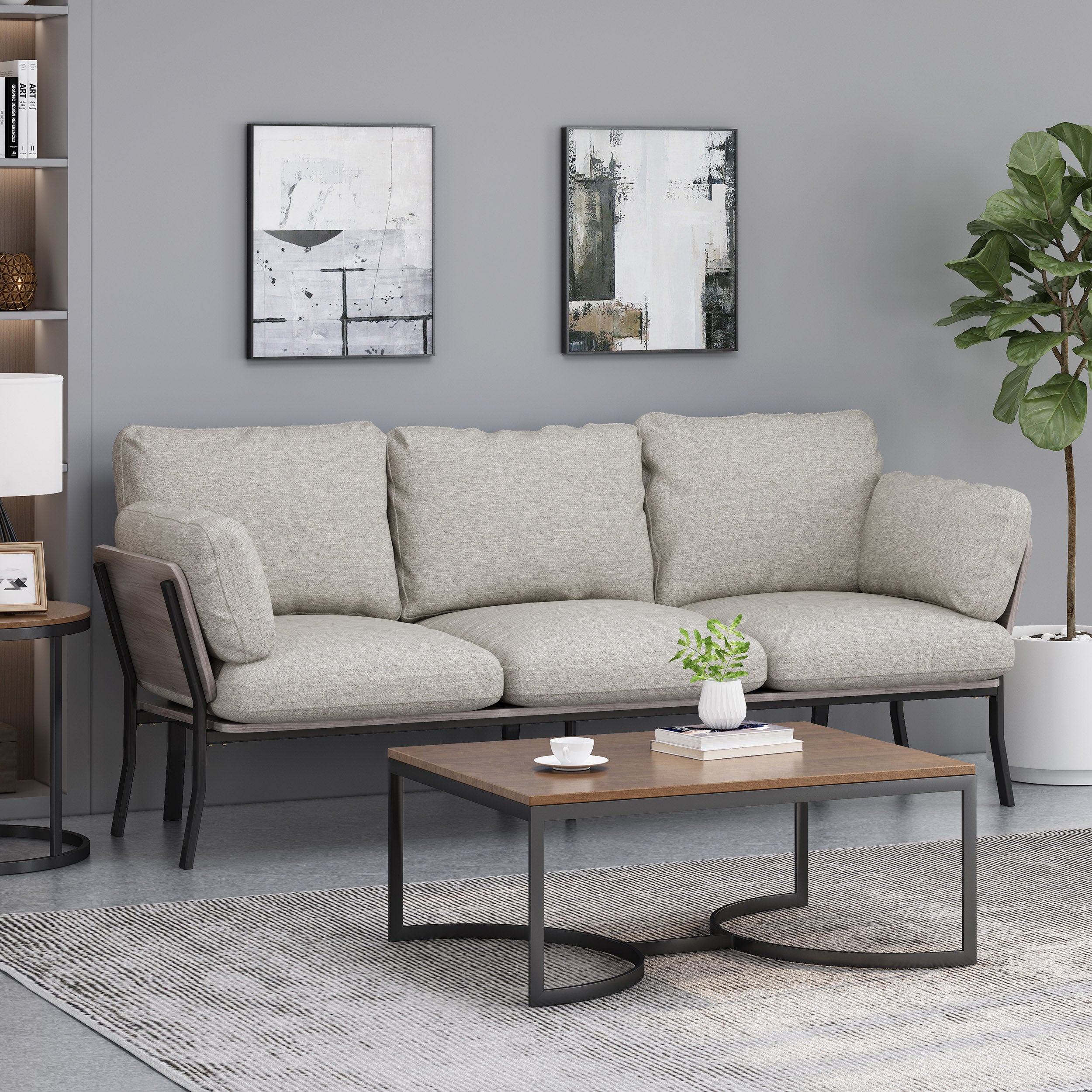 Athea Mid-Century Modern 3 Seater Wood Frame Sofa