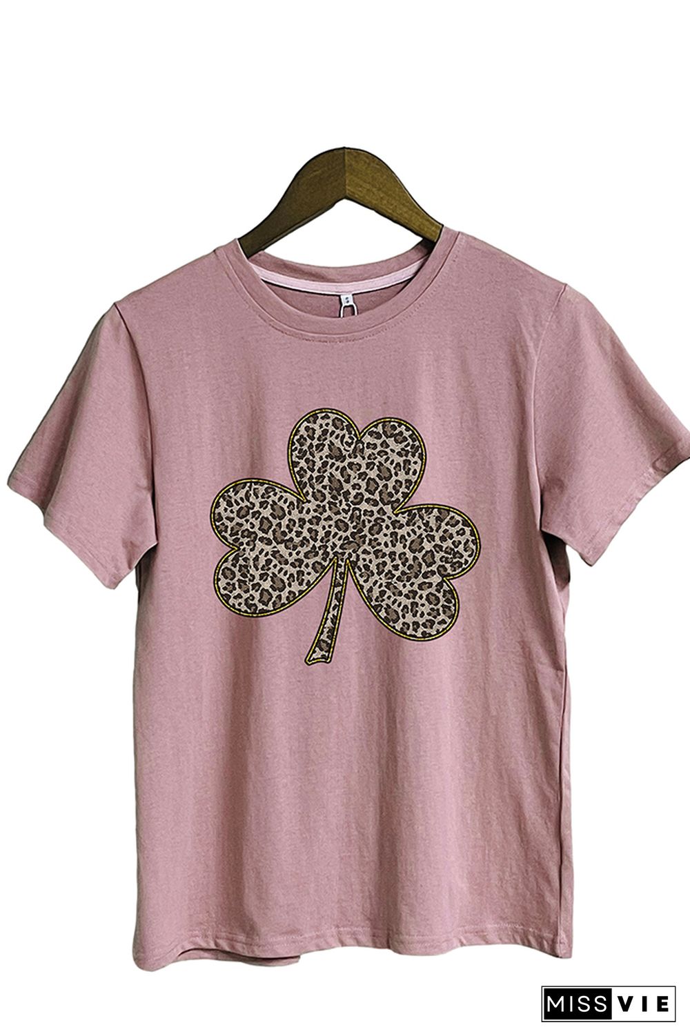 Leopard Clover Print Short Sleeve Graphic Tee Wholesale