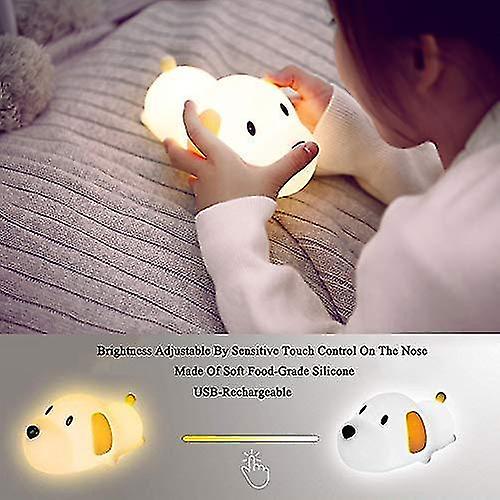 Led Night Light For Kids Soft Silicone Puppy Led Lamp With Sensitive Touch Control， Rechargeable Baby Nursery Lamp， Warm Light