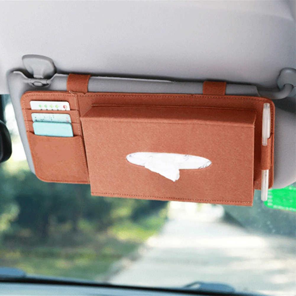 Car Sun Visor Tissue Box Storage Pouch With Card Pocket/pen Holder Auto Vehicle Interior Accessories Pocket Organizer Light Gray