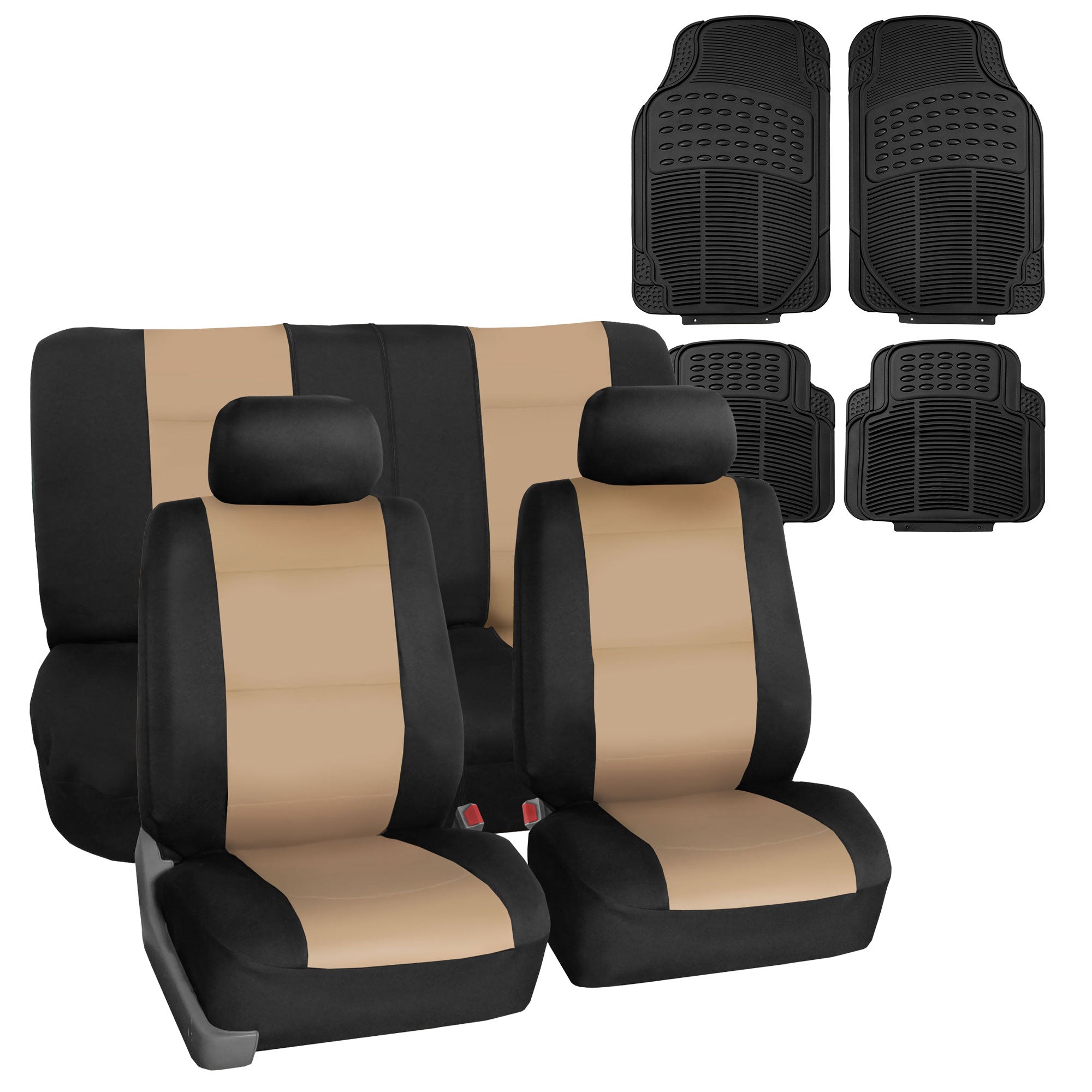 FH Group Neoprene Car Seat Covers Beige for Auto SUV CAR w/ Black  Mats