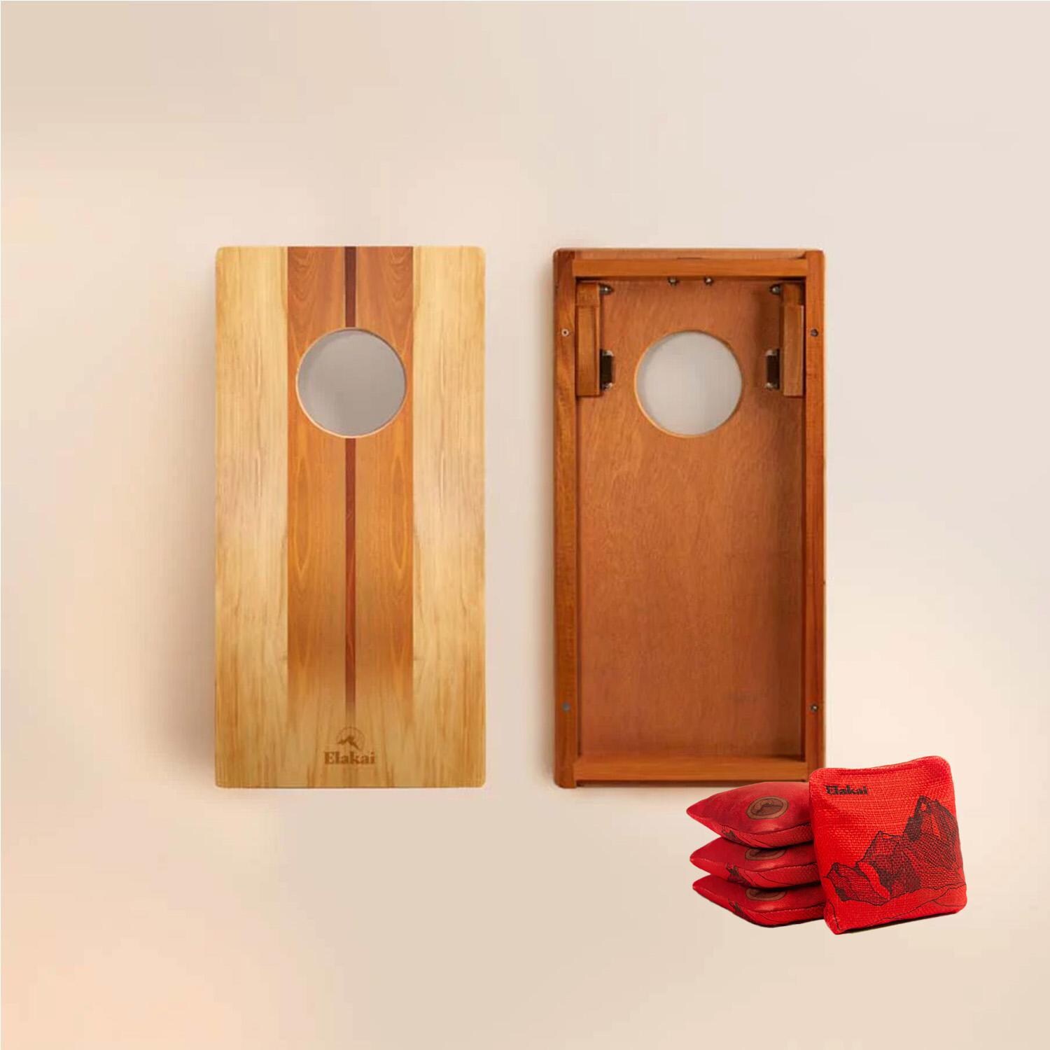 Elakai 2x4 Woody Cornhole Boards with Mount Elakai and Herringbone Cornhole Bags