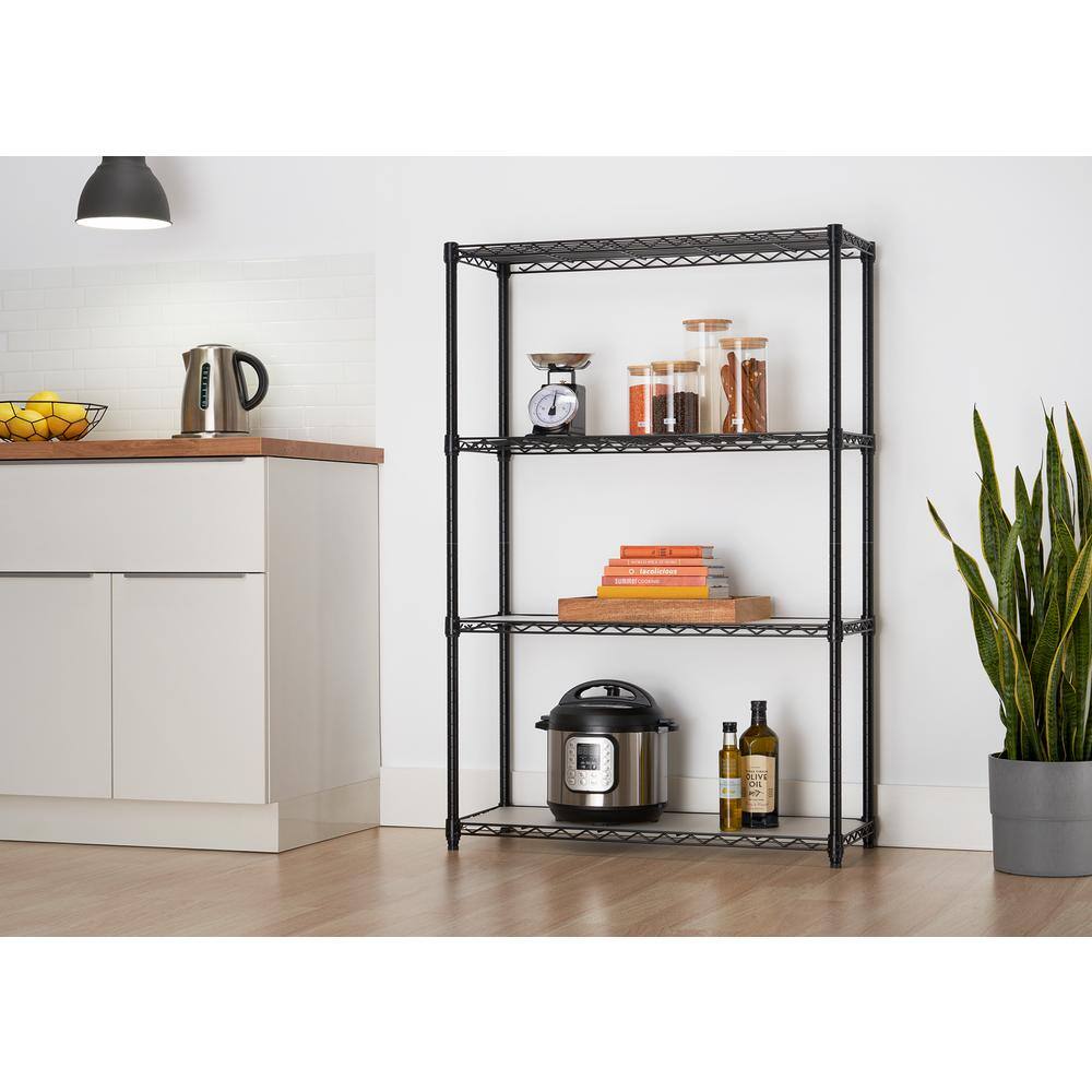 TRINITY Black 4-Tier Steel Wire Shelving Unit (36 in. W x 54 in. H x 14 in. D) TBFPBK-0943