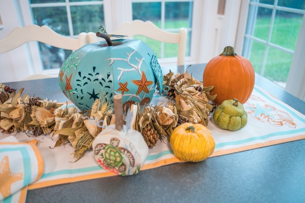 Beachcombers Teal Metal Thanksgiving Coastal Pumpkin Lantern