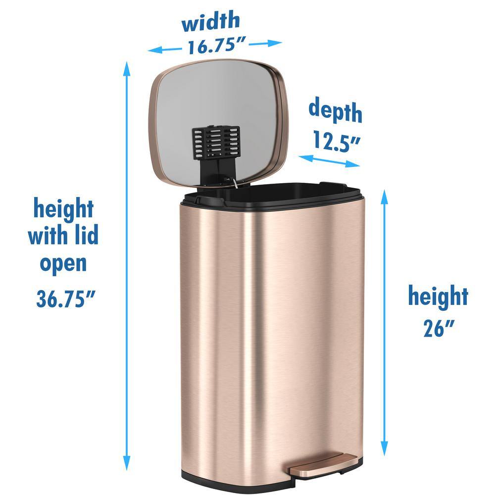 iTouchless SoftStep 13.2 Gal. Stainless Steel Trash Can in Rose Gold with Odor Control System and Inner Bucket for Office Kitchen PC13RRG