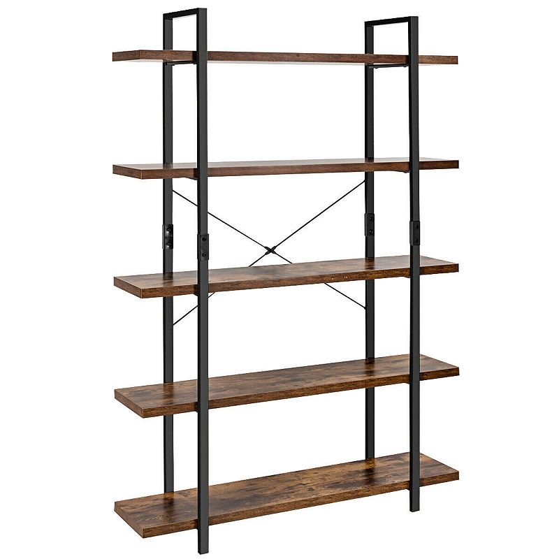 Industrial Bookcase with Metal Frame for Home Office