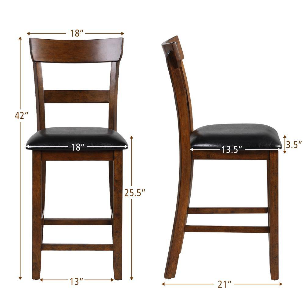 HONEY JOY Bistro Brown and Black Upholstered Bar Stools Vintage Wooden Dining Chair for Kitchen (Set of 2) TOPB004419