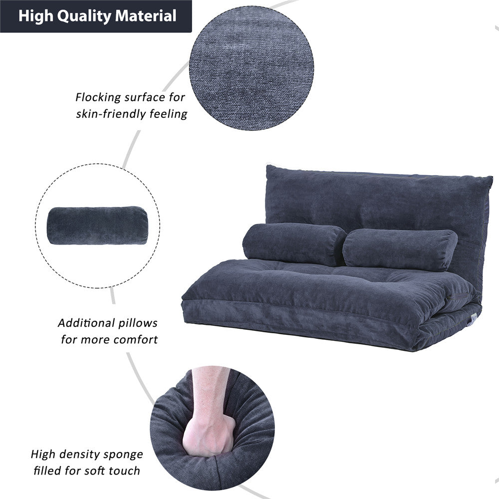 Versatility Lazy Floor Chair With 2 Pillows Folding Adjustable Loveseat Sofa Couch for Reading Gaming Watching TV Elegant Lounge Chaise for Home Office Bluish Gray