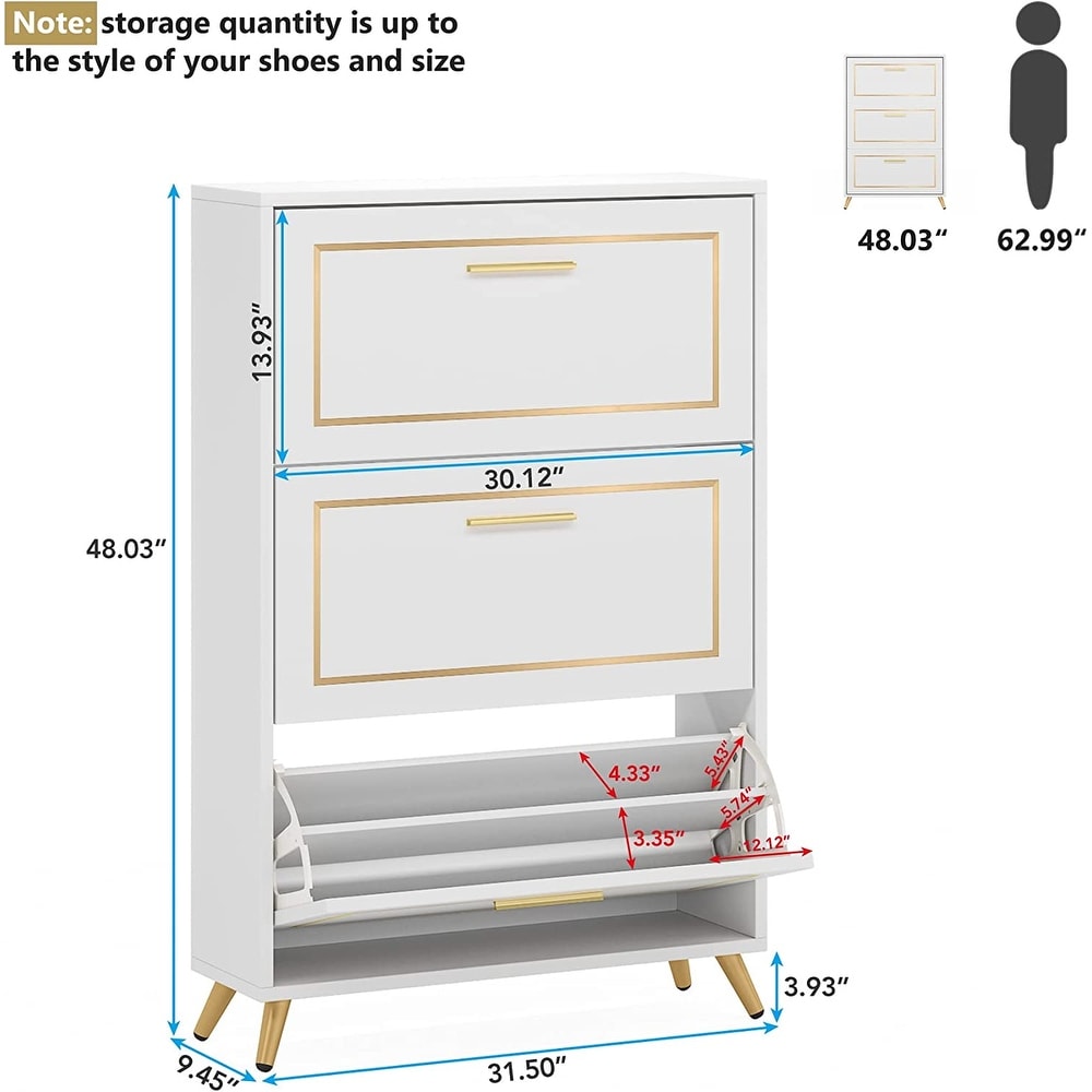 Shoe Cabinet with 3 Flip Drawers for Entryway Bedroom