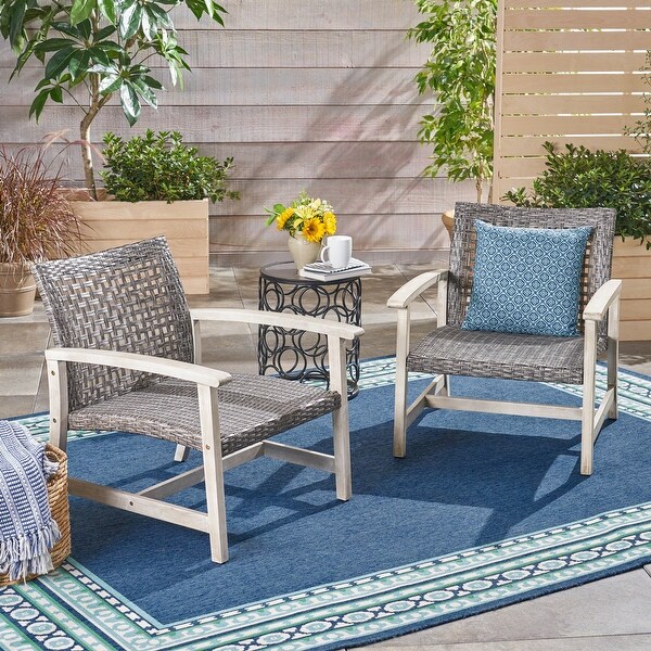 Hampton Outdoor Wood/Wicker Club Chair (Set of 2) by Christopher Knight Home