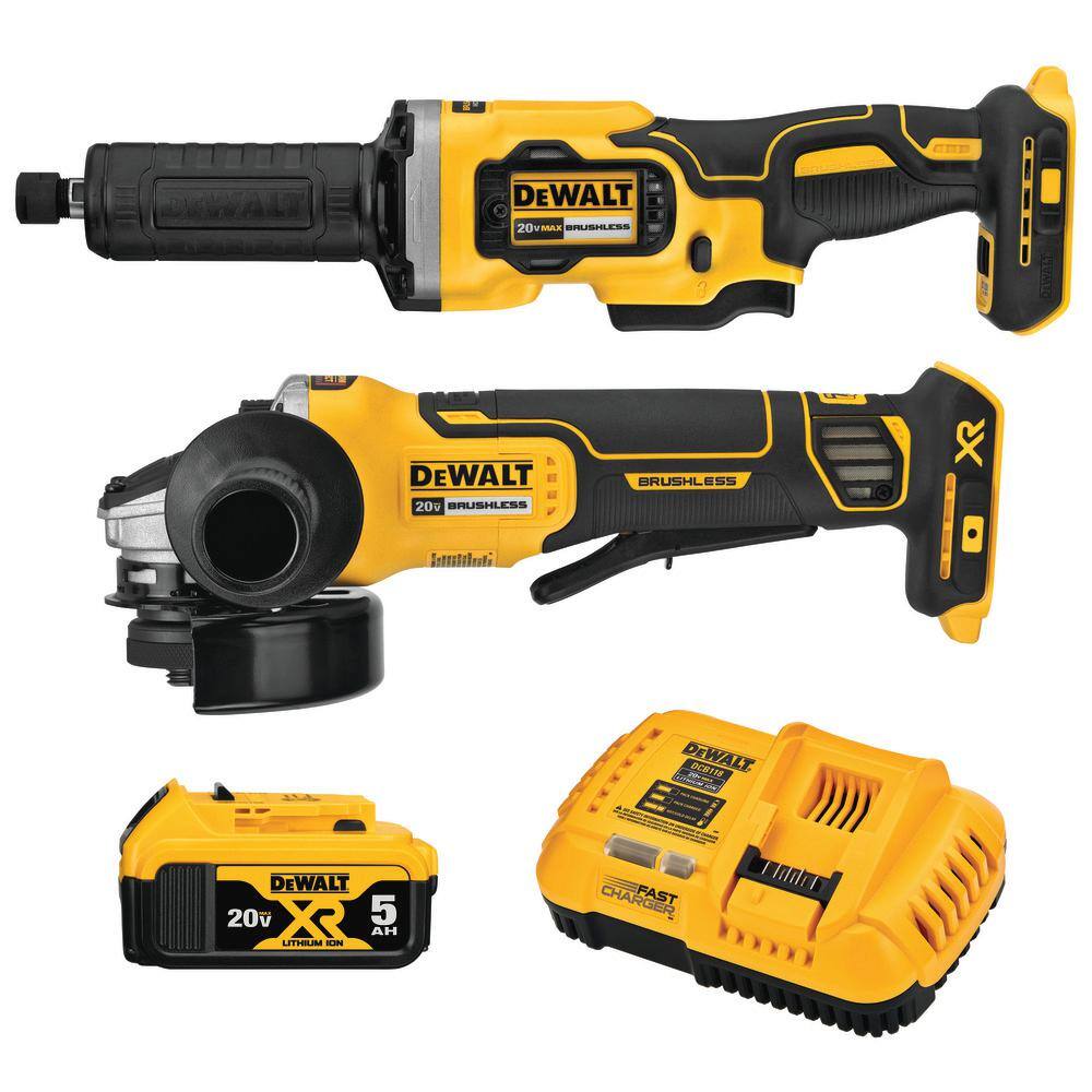 DW 20V MAX XR Cordless Grinder 2 Tool Combo Kit with 4.5 in. Grinder 1-12 in. Die Grinder and (1) 5.0Ah Battery DCK203P1