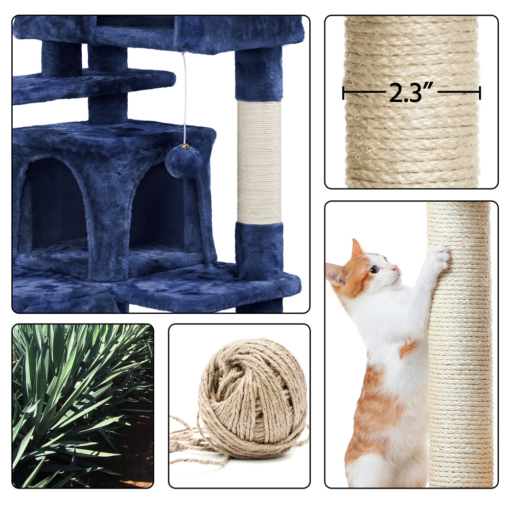 Topeakmart  54.5'' Cat Tree Condo Kitten Tree Tower Cat Kitten Scratching Tree Navy Blue