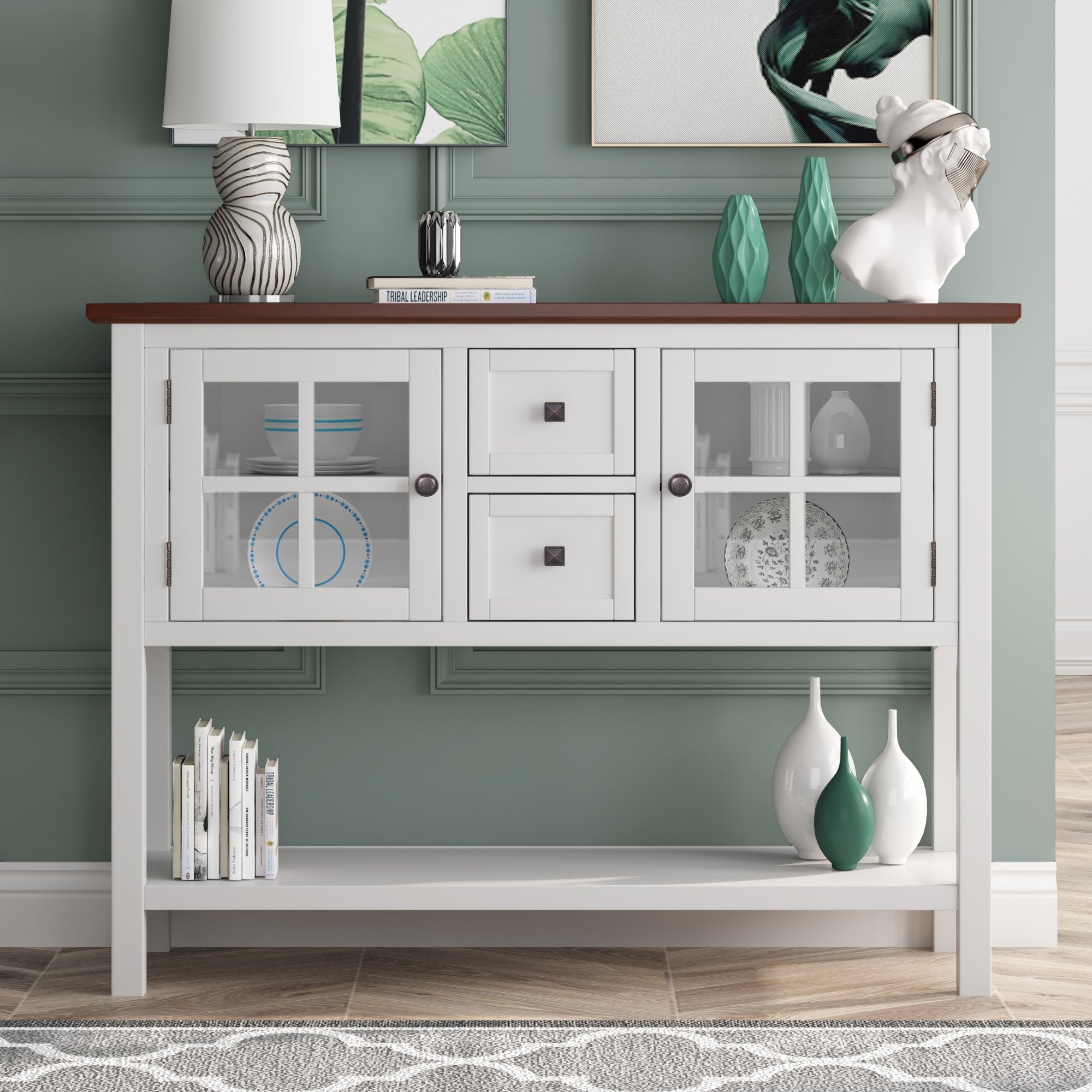 Console Table Sofa Table with 2 Drawers 2 Cabinets and 1 Shelf