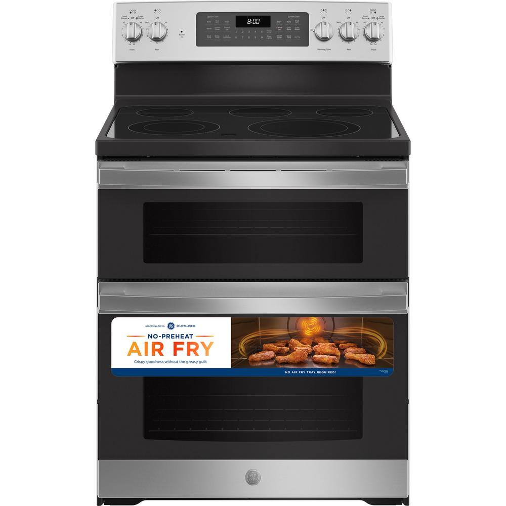 GE 30 in. 6.6 cu. ft. Freestanding Double Oven Electric Range in Stainless Steel with Convection and Air Fry JBS86SPSS