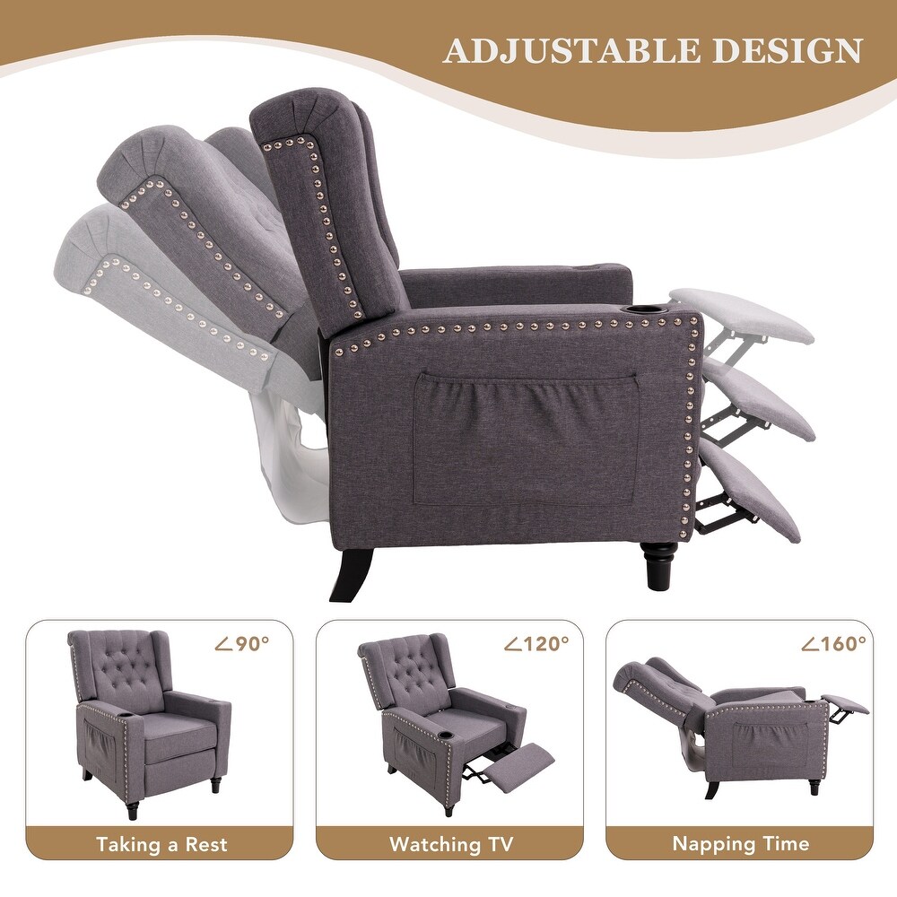 Adjustable Wing Back Recliner Chair Nailhead Armchair Padded Large Sofa Chair