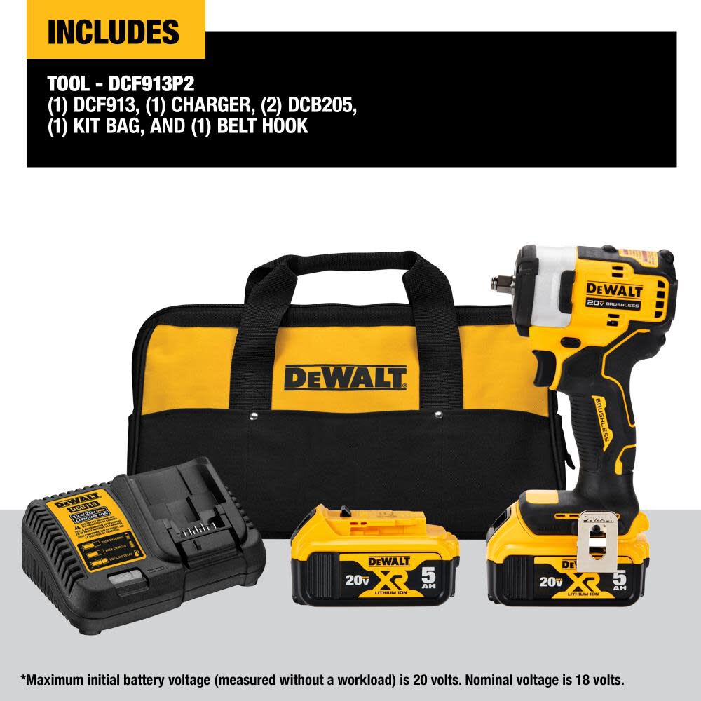 DEWALT 20V MAX Impact Wrench 3/8" Cordless Hog Ring Anvil Kit DCF913P2 from DEWALT