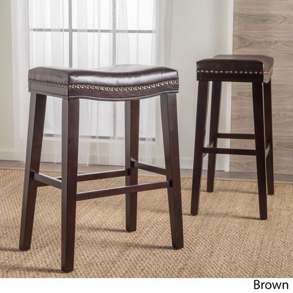 Rosalie 30-inchSaddle Studded Faux Leather Barstool (Set of 2) by Christopher Knight Home