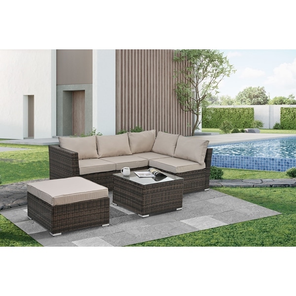 4Piece Outdoor Wicker Sofa Set with Tempered Glass Top Table