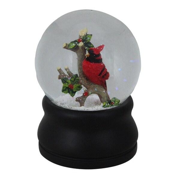 5.5 Red Cardinal Branch Holly Leaves Berries Christmas Snow Globe