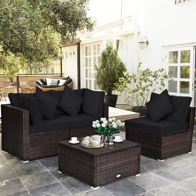 4 Pcs Ottoman Garden Deck Patio Rattan Wicker Furniture Set Cushioned Sofa