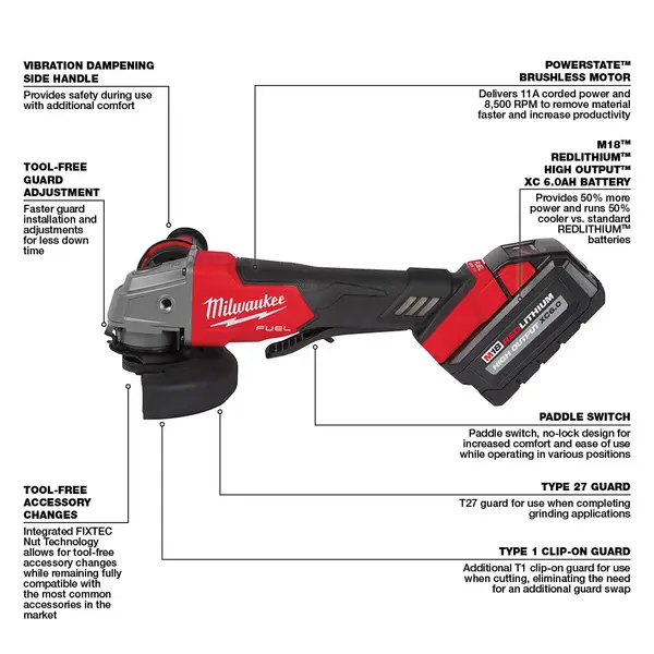 Milwaukee 2880-22 M18 FUEL 4-1/2/5 Grinder Paddle Switch， No-Lock Kit