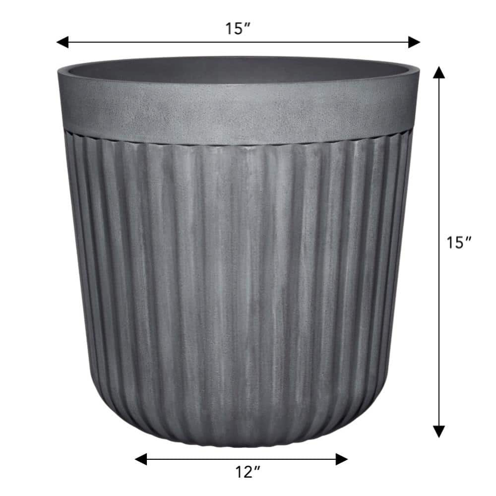 Classic Home and Garden Arlington Fluted 15 in. x 15 in. Shadow Slate Resin Self-Watering Planter HD1429D-601R