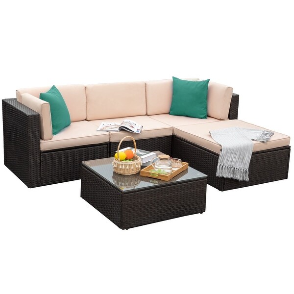 Homall 5 Pieces Wicker Patio Furniture Sets Rattan Outdoor Sectional Sofa