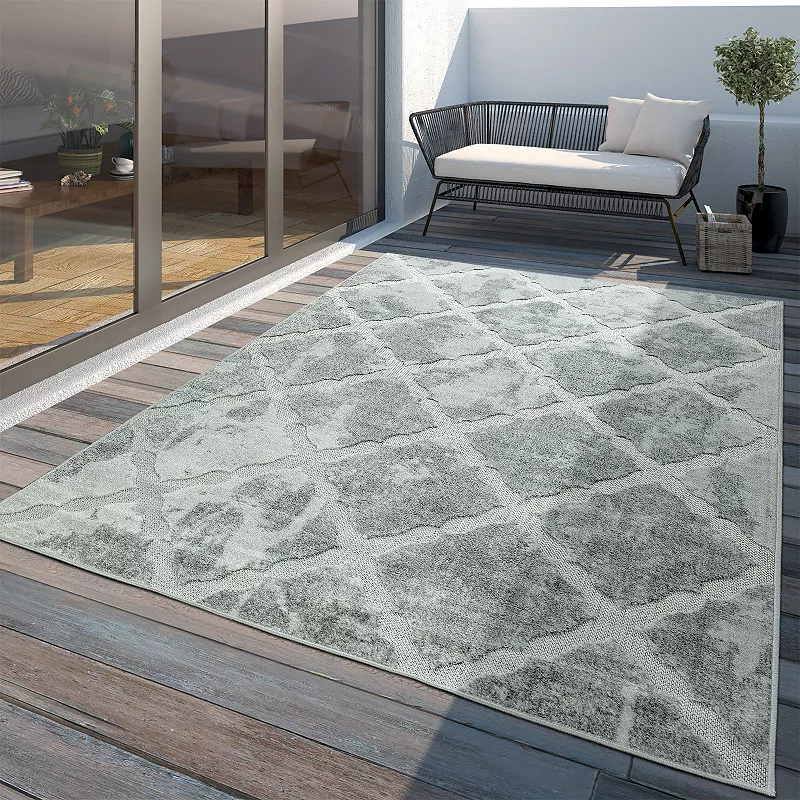 In- and Outdoor Rug Moroccan Style with Diamond Pattern in Light-Grey