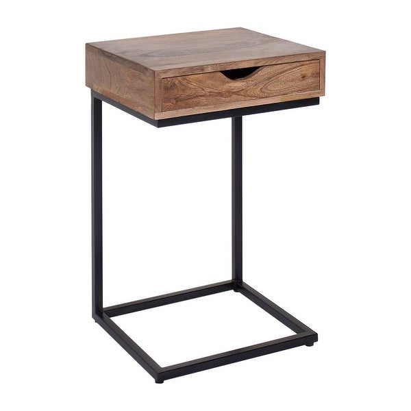 Preda Modern Mango Wood and Iron Accent C Table with Storage Drawer