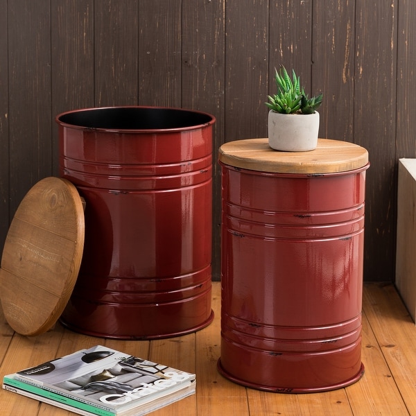 Glitzhome Industrial Farmhouse Round Storage End Tables (Set of 2)