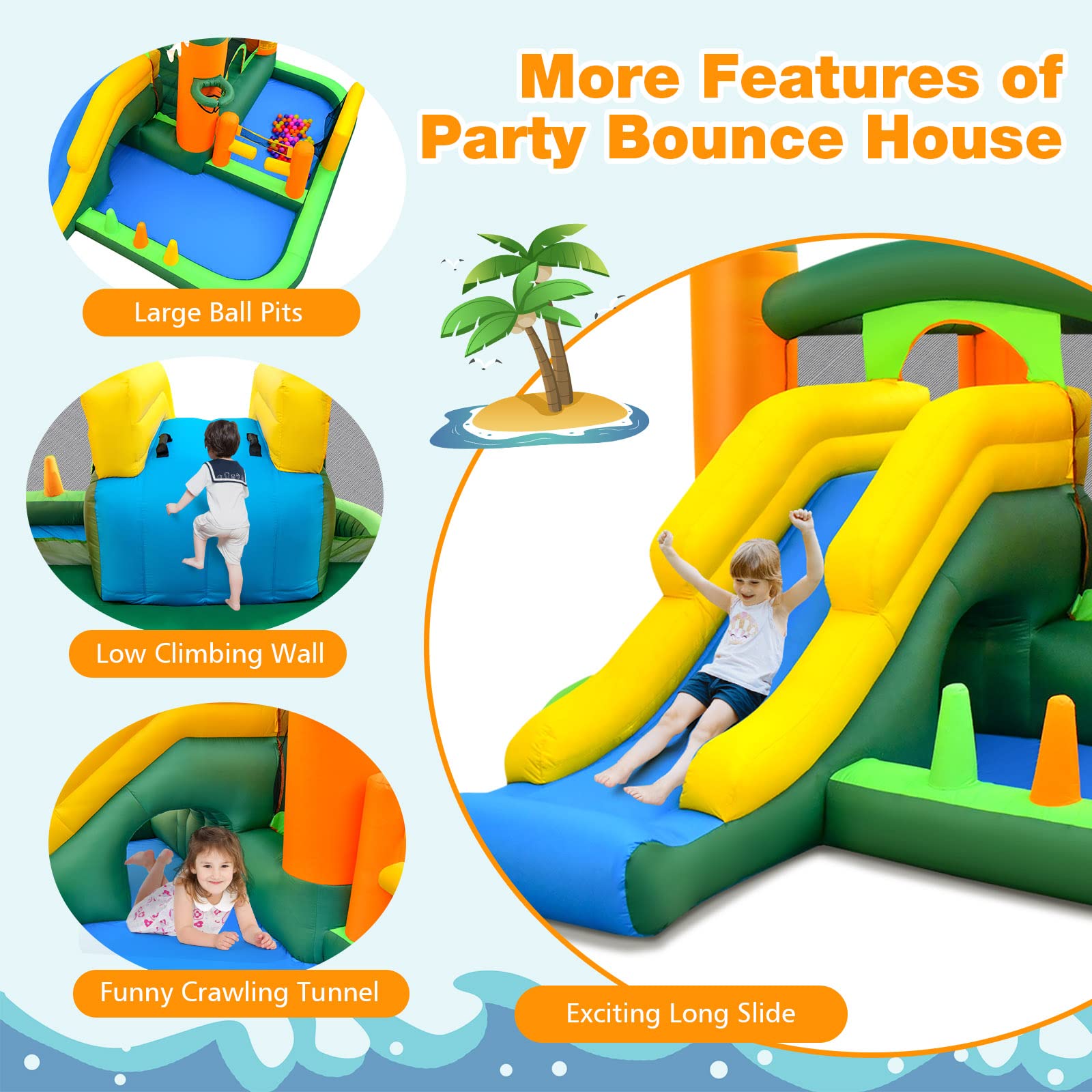 BOUNTECH Inflatable Bounce House, Big Bouncy House for Toddler Kids 5-12 Indoor Outdoor Party Fun w/Slide, Football/Volleyball