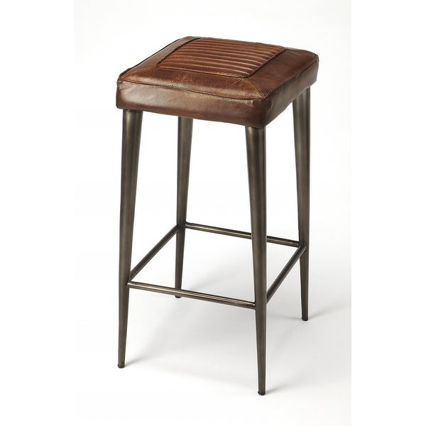 Brown Leather Bar Stool - 17