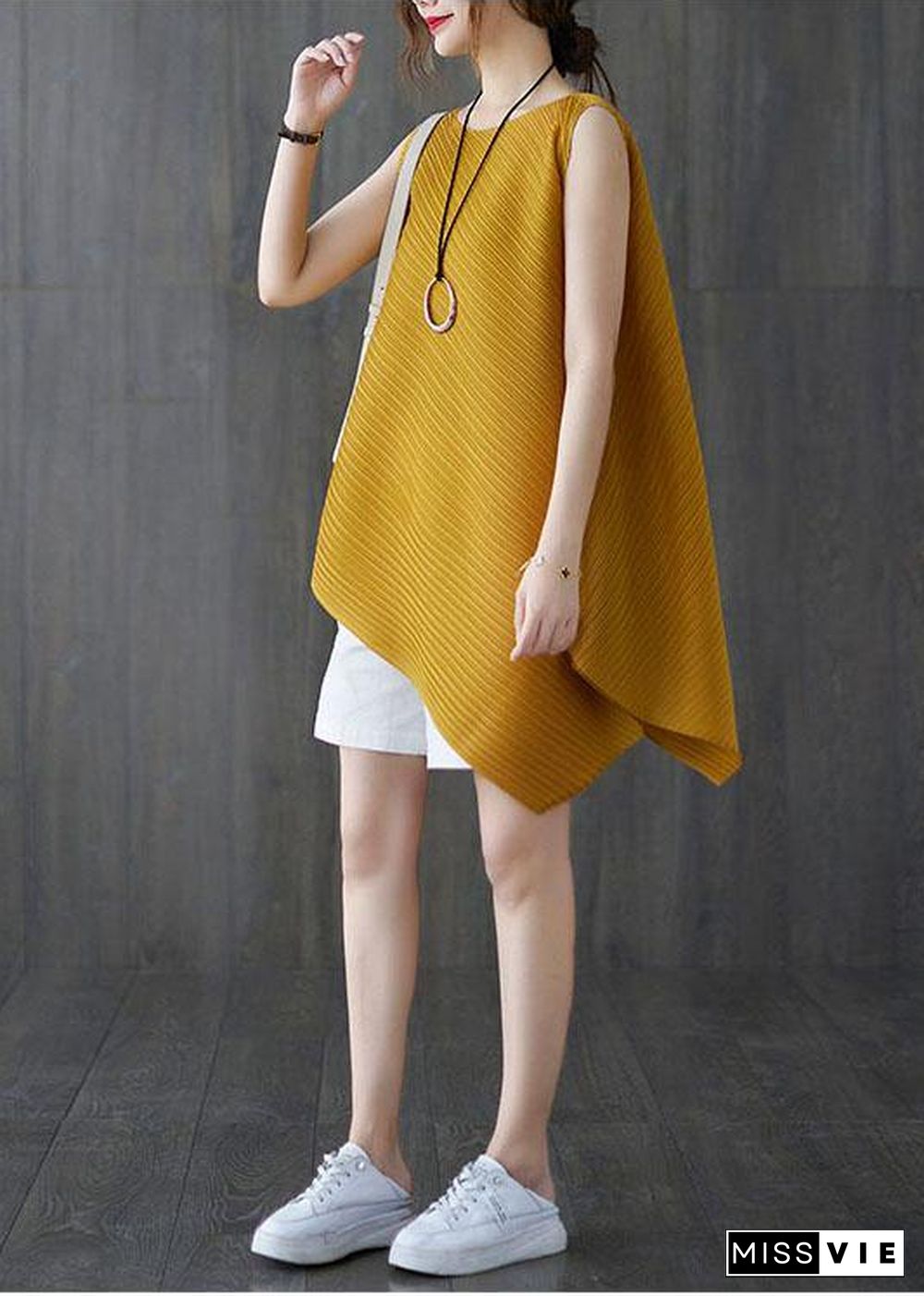 Diy Yellow asymmetrical design Blouses Summer