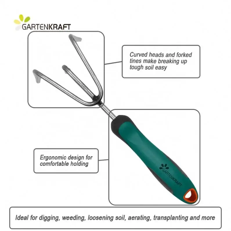 GARTENKRAFT Curved Heads And Forked Tines Garden Tool Kit Garden Hand Rakes For Breaking Up Tough Soil