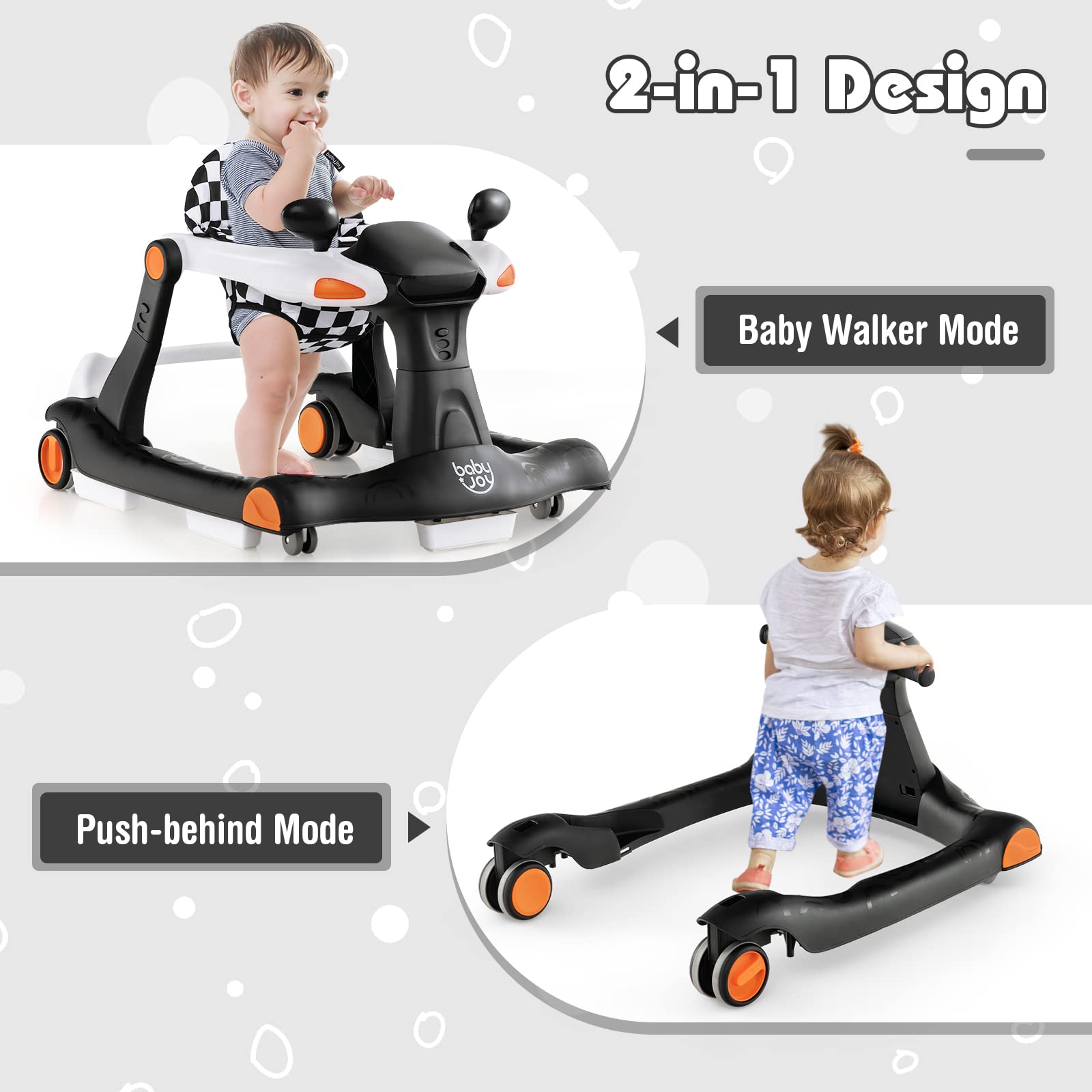 2-in-1 Foldable Baby Activity Walker with Adjustable Height & Speed