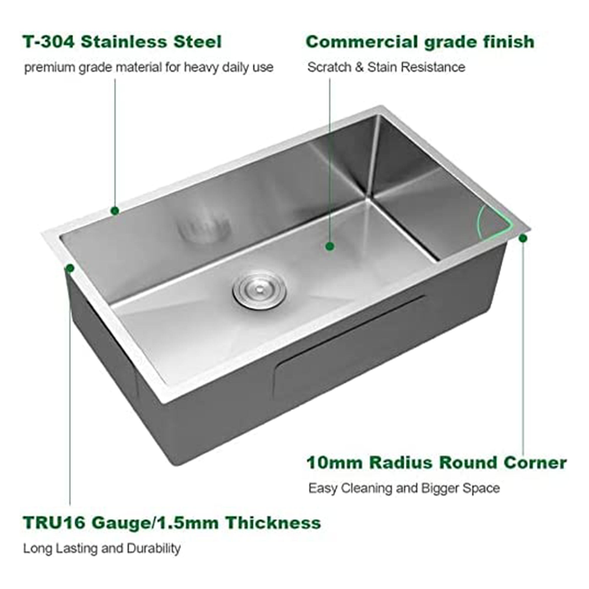 30 16 Gauge Stainless Steel Undermount Single Bowl Basin Kitchen Sink(Open Box)