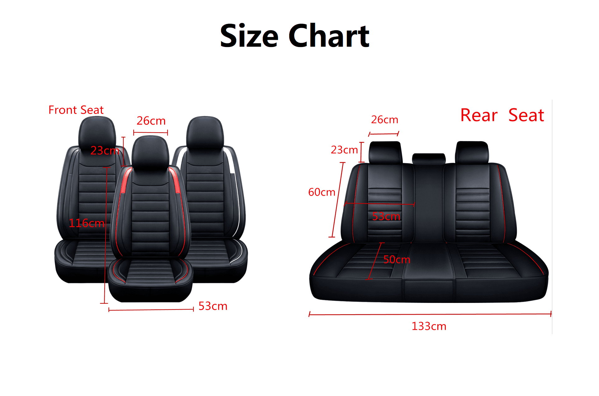 Universal Fit Car Seat Covers Set， 5 Seats Waterproof Leather Seat Covers Full Set for Cars SUV Van Pick-up Truck， Red