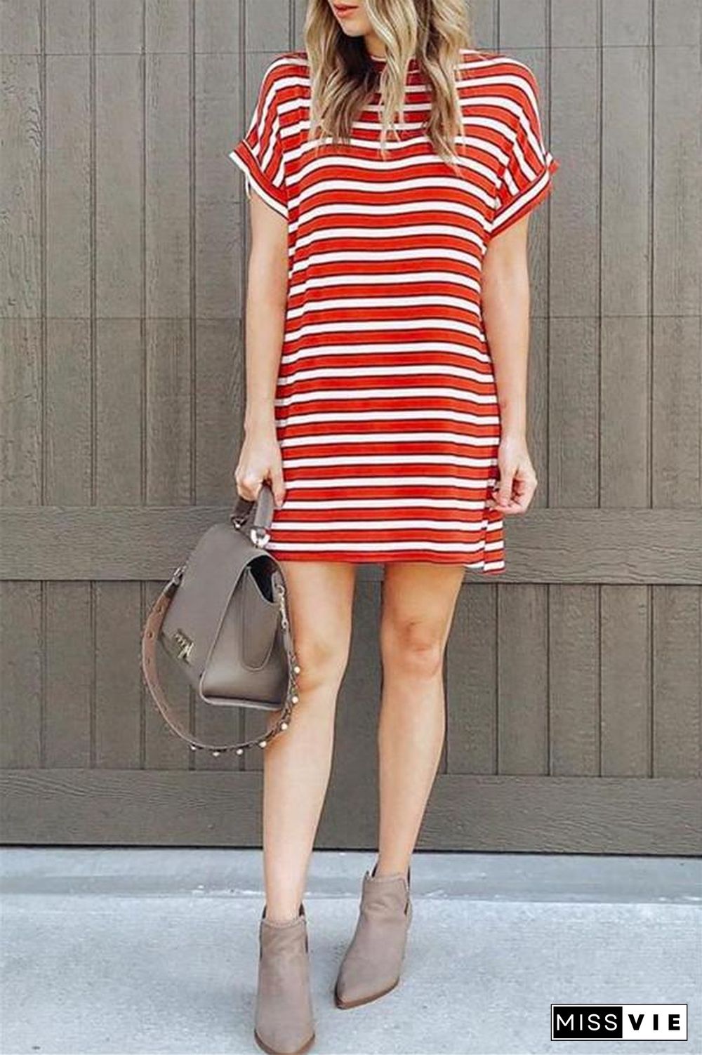 Casual Striped Short Sleeve Mini Dress