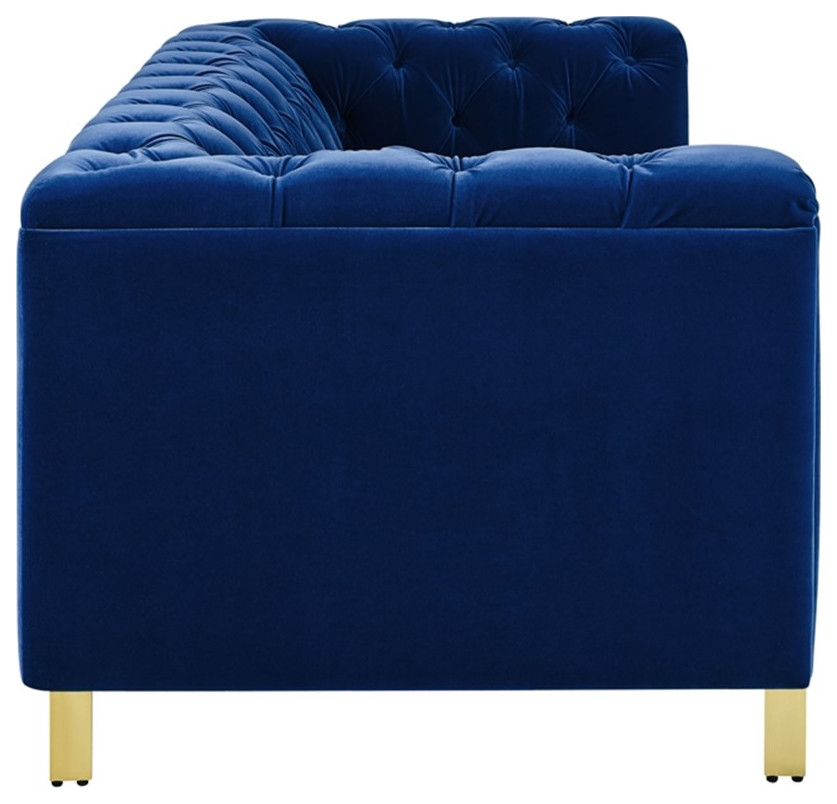 Charlene Blue Velvet Button Tufted Sofa   Contemporary   Sofas   by Homesquare  Houzz